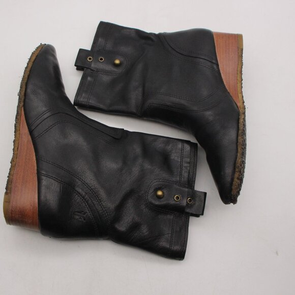 Frye Women’s Size 7 M Black Leather Wedge Ankle Boots Bootie Crepe Sole 77460 - Picture 7 of 10